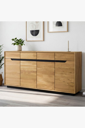 Tömör tölgyfa komód 4 fiókkal, természetes tölgy színű, hálószobába